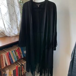 Zara faux suede black fringe 70s jacket NWOT S/M